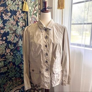 Beige / Cream Land’s End Button Up Fitted Collared Coat with Cargo Pockets